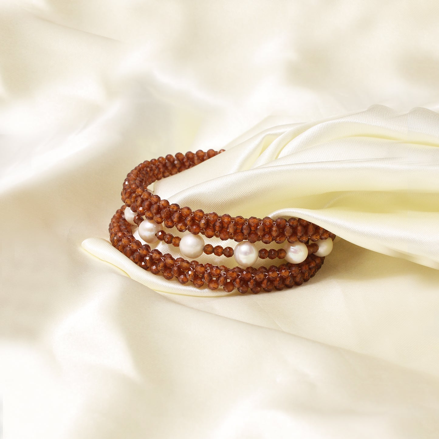 Hessonite (Gomed) and Pearl Stratchable Bangle – Remove Rahu Dosh & Overcome Obstacles