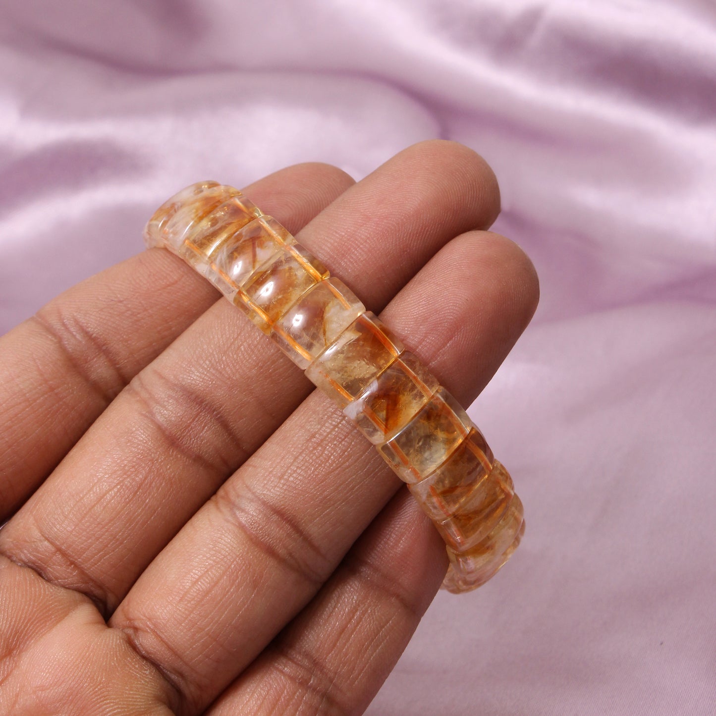 Natural Citrine Rectangle Stretch Bracelet 12x7mm | Handmade Yellow Citrine Gemstone Beaded Bracelet
