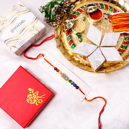 Triple Evil Eye Charm Gemstone Rakhi – Protection Rakhi with Natural Healing Stones