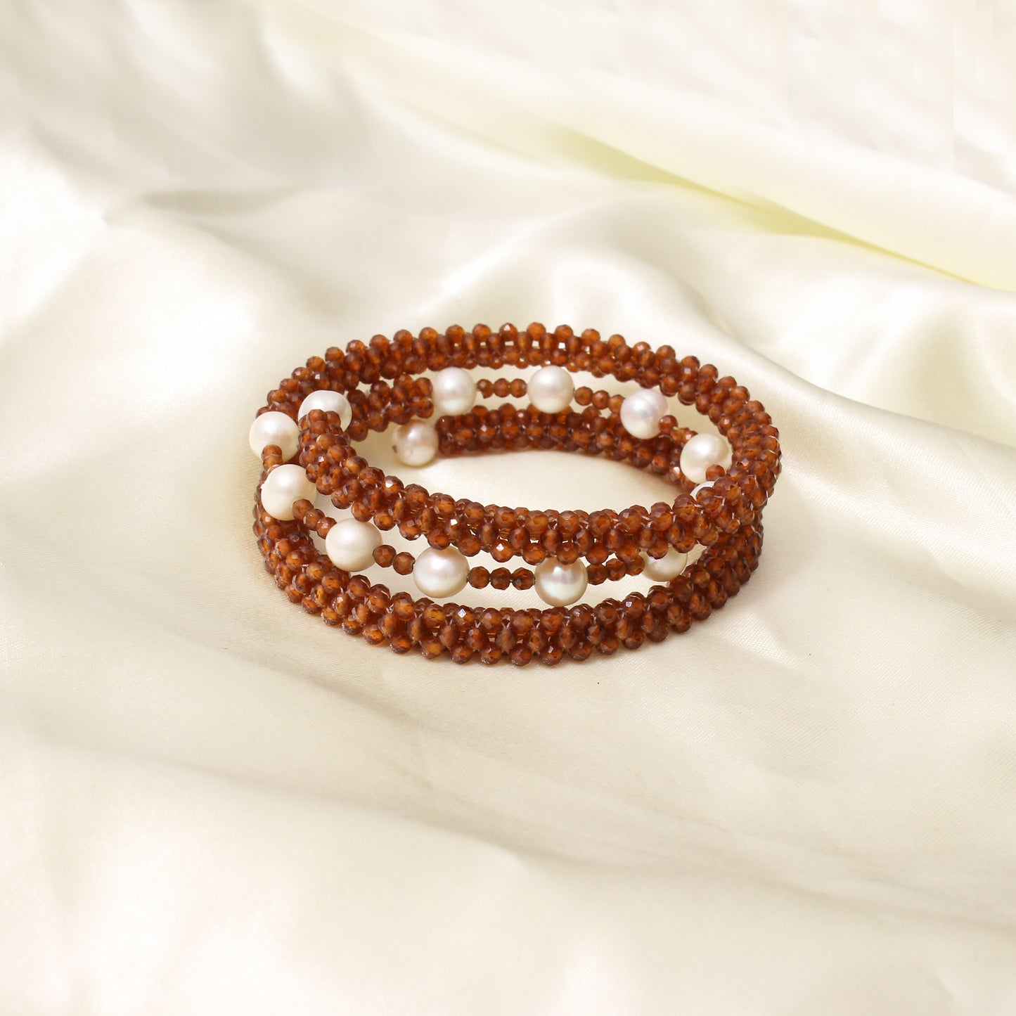 Hessonite (Gomed) and Pearl Stratchable Bangle – Remove Rahu Dosh & Overcome Obstacles