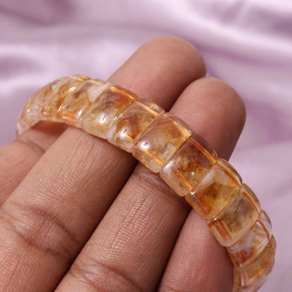 Natural Citrine Rectangle Stretch Bracelet 12x7mm | Handmade Yellow Citrine Gemstone Beaded Bracelet