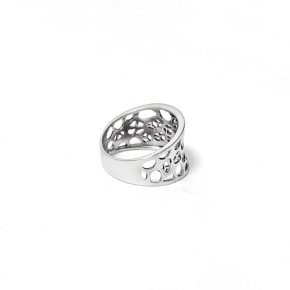 925 Sterling Silver Artistic Hole & Dot Design Ring – Modern Textured Statement Jewelry
