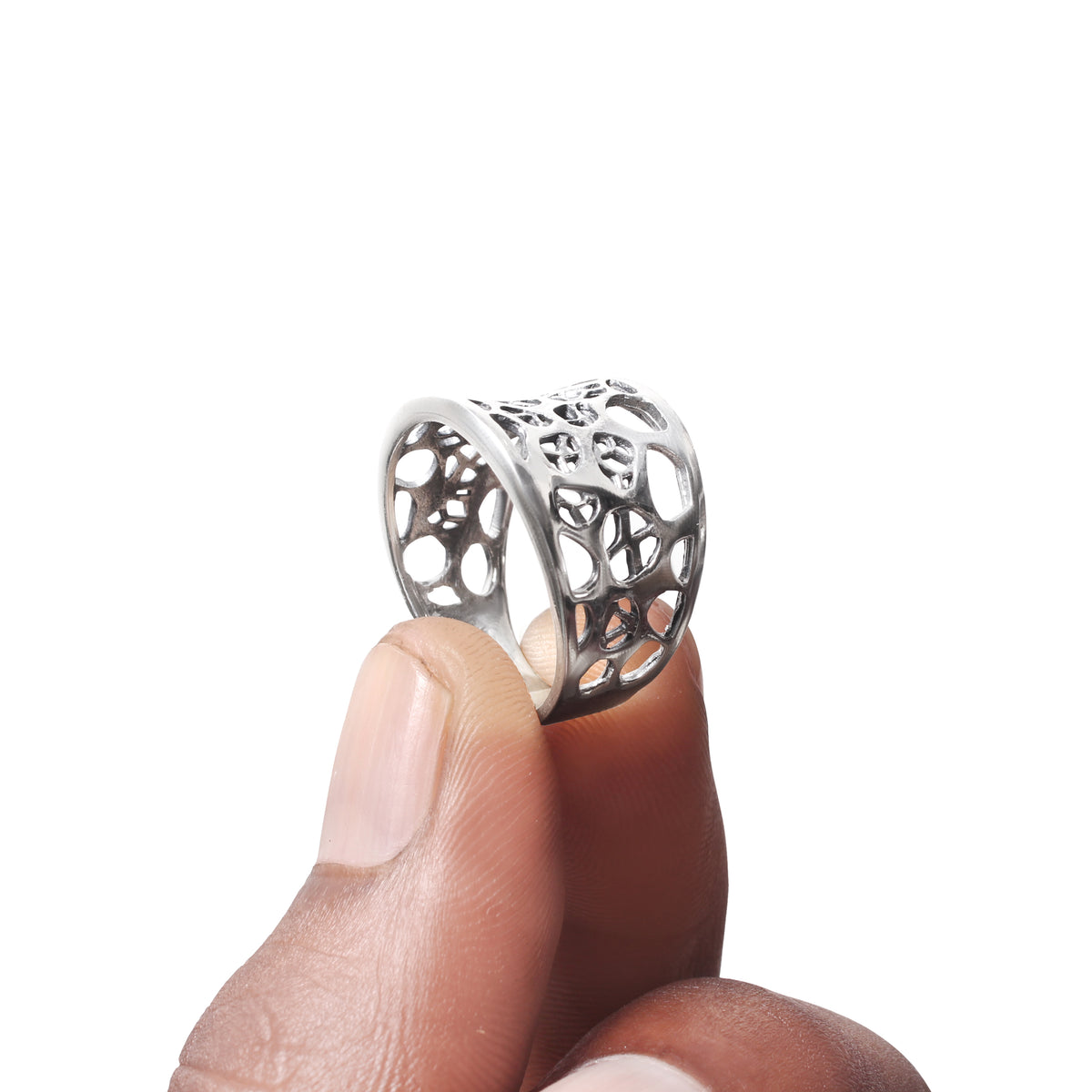 925 Sterling Silver Artistic Hole & Dot Design Ring – Modern Textured Statement Jewelry