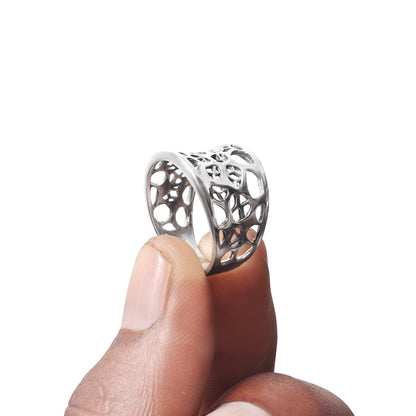 925 Sterling Silver Artistic Hole & Dot Design Ring – Modern Textured Statement Jewelry