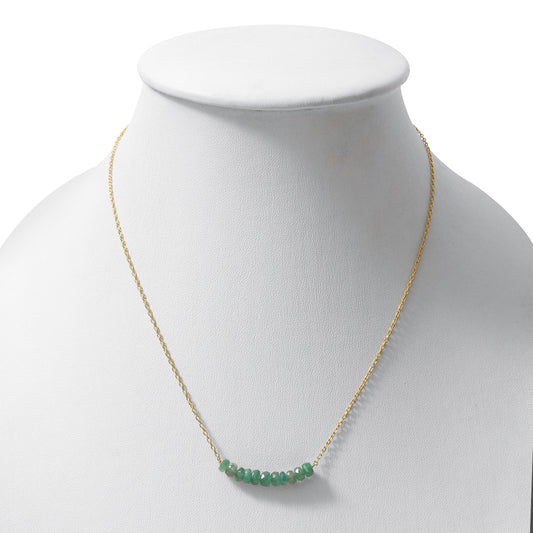 Delicate Natural Emerald Beaded Bar Necklace – Minimalist Birthstone Jewelry