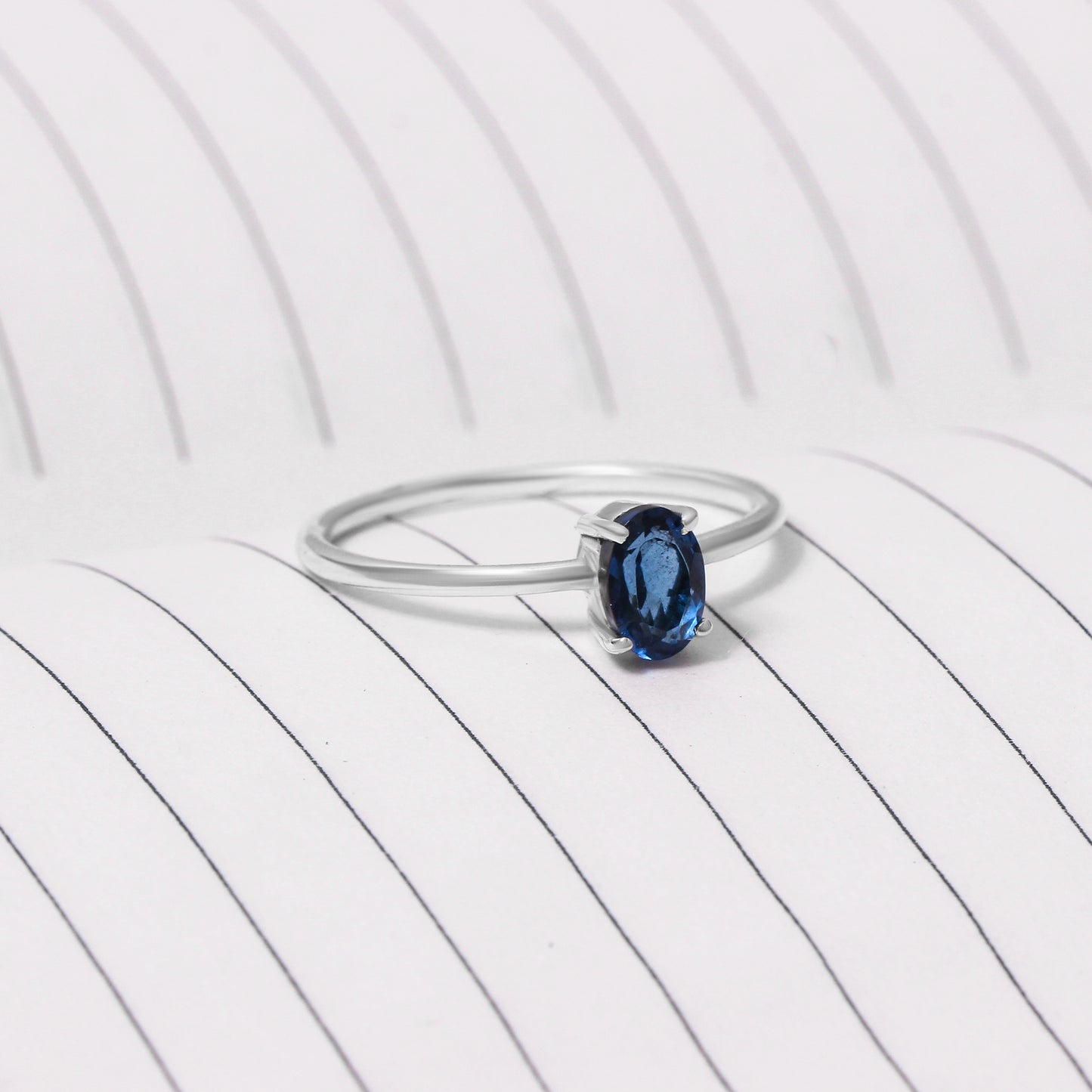 925 Sterling Silver Blue Sapphire Quartz Gemstone Ring – Elegant Jewelry with Timeless Charm