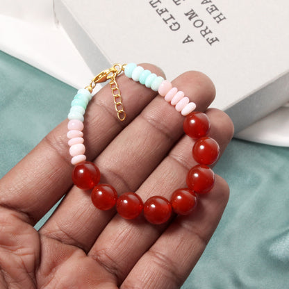 Natural Carnelian and Candy Opal Beads Gemstone Bracelet – Vibrant Energy & Positivity