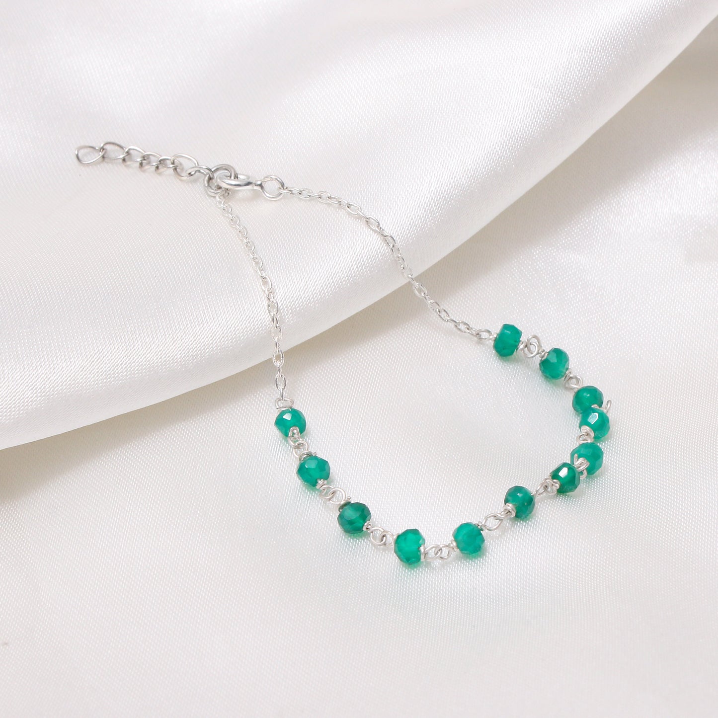 Natural Green Onyx Rosary Chain Bracelet – Faceted Gemstone Chain Bracelet for Protection & Confidence