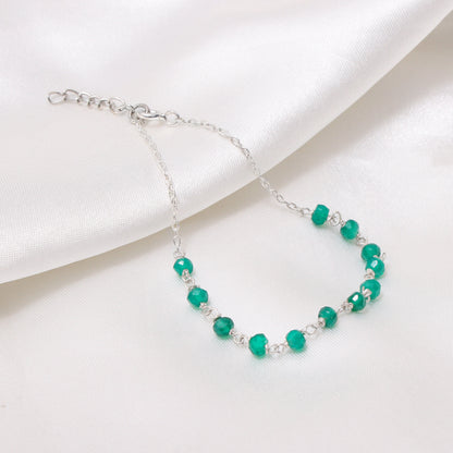 Natural Green Onyx Rosary Chain Bracelet – Faceted Gemstone Chain Bracelet for Protection & Confidence