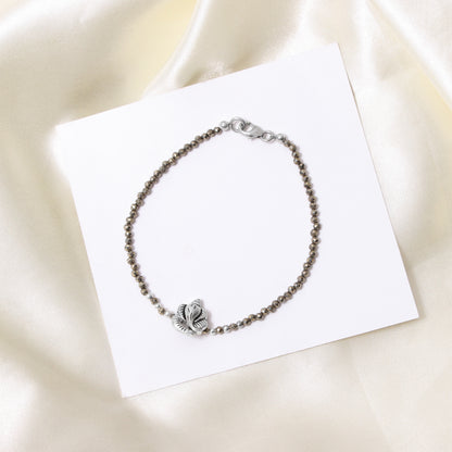 Natural Pyrite Faceted Bead Bracelet with Ganesha Charm – 925 Sterling Silver Prosperity & Protection Gemstone Bracelet