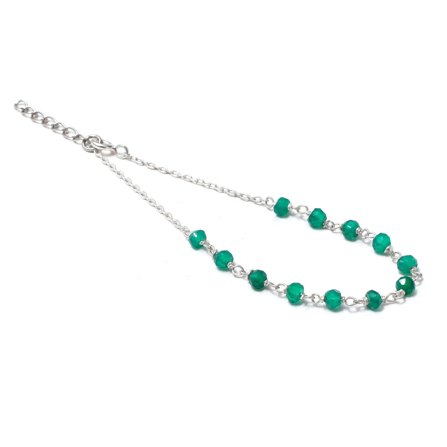 Natural Green Onyx Rosary Chain Bracelet – Faceted Gemstone Chain Bracelet for Protection & Confidence
