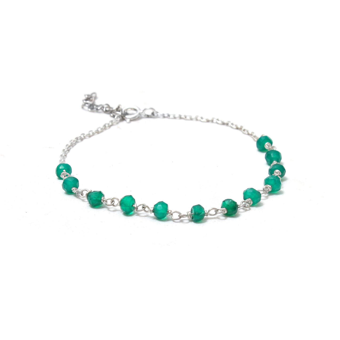 Natural Green Onyx Rosary Chain Bracelet – Faceted Gemstone Chain Bracelet for Protection & Confidence