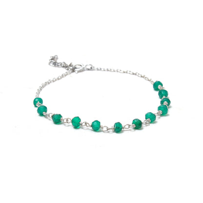 Natural Green Onyx Rosary Chain Bracelet – Faceted Gemstone Chain Bracelet for Protection & Confidence