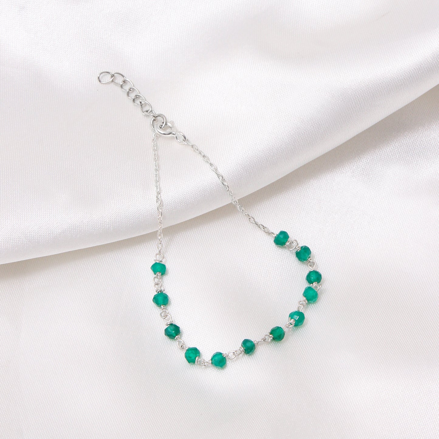 Natural Green Onyx Rosary Chain Bracelet – Faceted Gemstone Chain Bracelet for Protection & Confidence