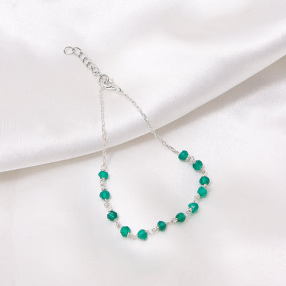 Natural Green Onyx Rosary Chain Bracelet – Faceted Gemstone Chain Bracelet for Protection & Confidence