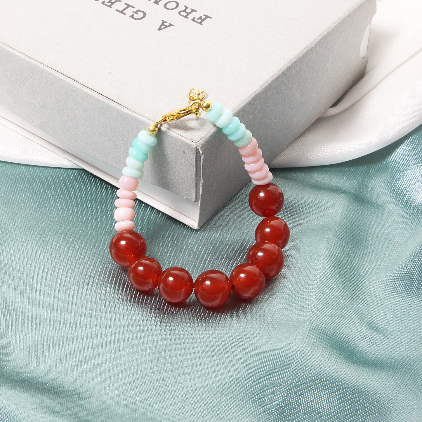 Natural Carnelian and Candy Opal Beads Gemstone Bracelet – Vibrant Energy & Positivity