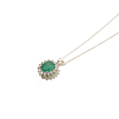 Natural Emerald Oval Pendant in Sterling Silver – Classic Green Gemstone Necklace Pendant, May Birthstone Jewelry
