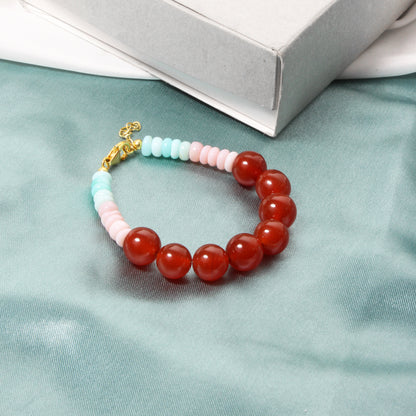 Natural Carnelian and Candy Opal Beads Gemstone Bracelet – Vibrant Energy & Positivity