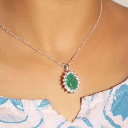 Natural Emerald Oval Pendant in Sterling Silver – Classic Green Gemstone Necklace Pendant, May Birthstone Jewelry