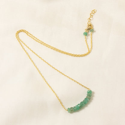 Delicate Natural Emerald Beaded Bar Necklace – Minimalist Birthstone Jewelry