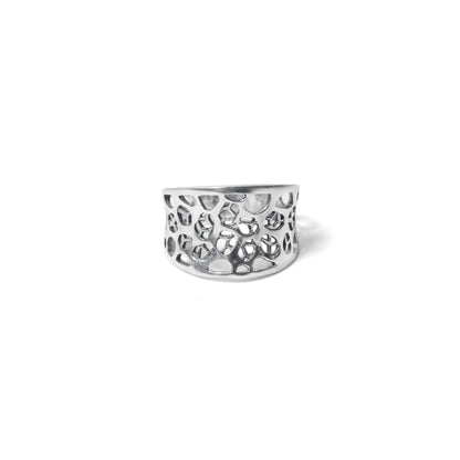 925 Sterling Silver Artistic Hole & Dot Design Ring – Modern Textured Statement Jewelry