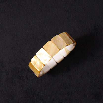 Elegant Natural Shell Pearl Rectangular Beaded Bracelet – Handmade Stretchable Jewelry for Women