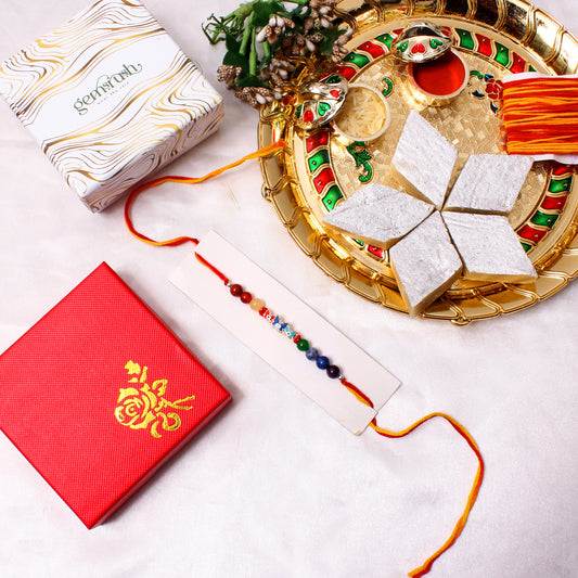 Butterfly Evil Eye Charm Gemstone Rakhi – Vibrant Protection & Love