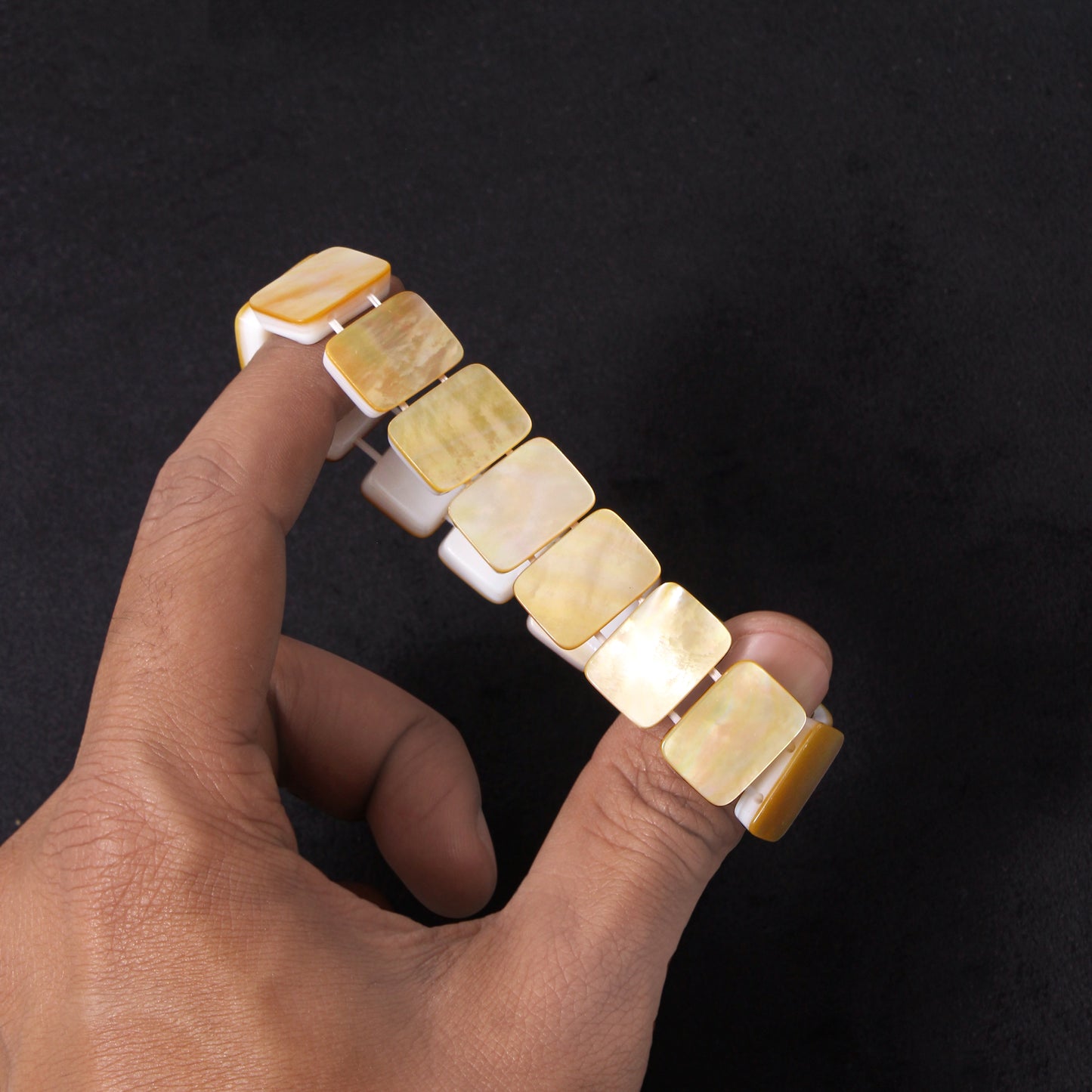 Elegant Natural Shell Pearl Rectangular Beaded Bracelet – Handmade Stretchable Jewelry for Women