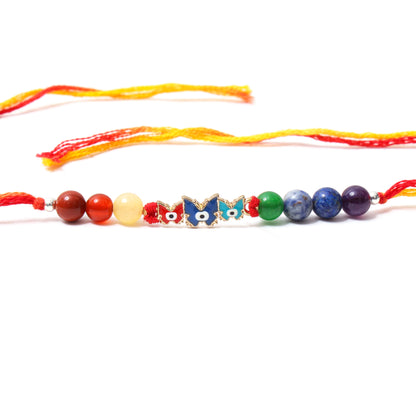 Butterfly Evil Eye Charm Gemstone Rakhi – Vibrant Protection & Love