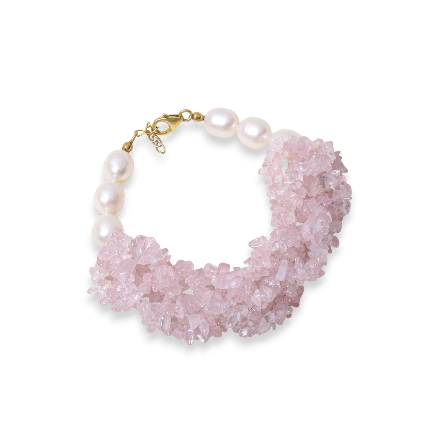 Natural Rose Quartz & Pearl Gemstone Designer Bracelet – Handmade Chunky Crystal & Freshwater Pearl Healing Jewelry