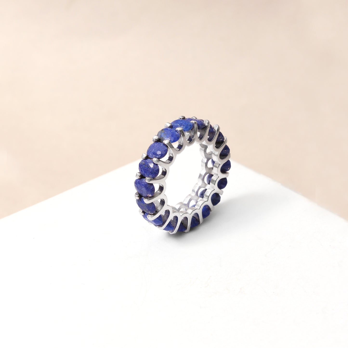Lapis Lazuli Eternity Band Ring – Natural Deep Blue Gemstone Ring for Women | Sterling Silver Finish