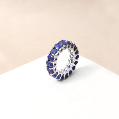Lapis Lazuli Eternity Band Ring – Natural Deep Blue Gemstone Ring for Women | Sterling Silver Finish