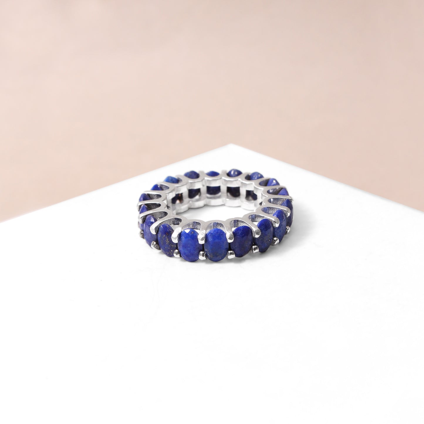 Lapis Lazuli Eternity Band Ring – Natural Deep Blue Gemstone Ring for Women | Sterling Silver Finish