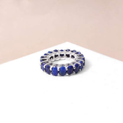 Lapis Lazuli Eternity Band Ring – Natural Deep Blue Gemstone Ring for Women | Sterling Silver Finish