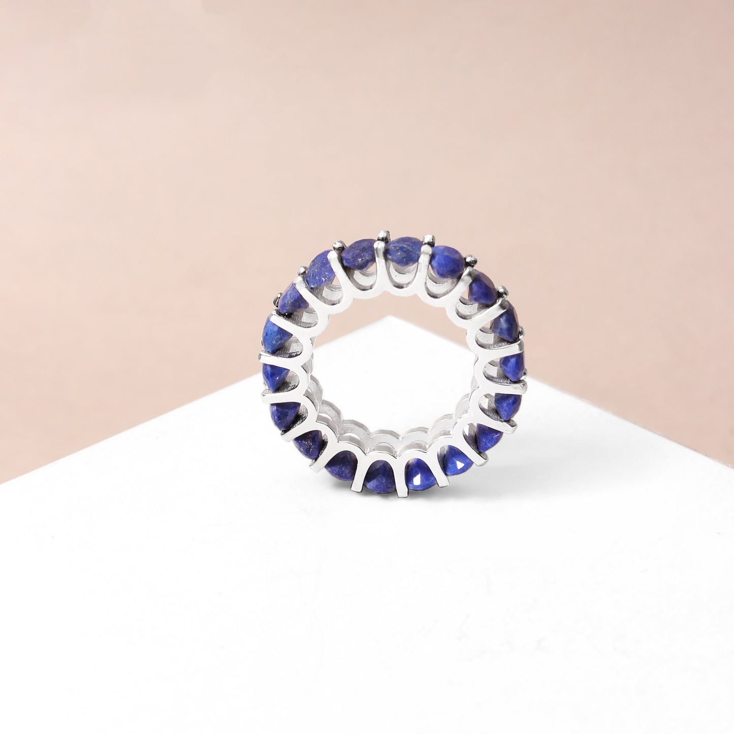 Lapis Lazuli Eternity Band Ring – Natural Deep Blue Gemstone Ring for Women | Sterling Silver Finish