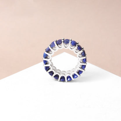 Lapis Lazuli Eternity Band Ring – Natural Deep Blue Gemstone Ring for Women | Sterling Silver Finish