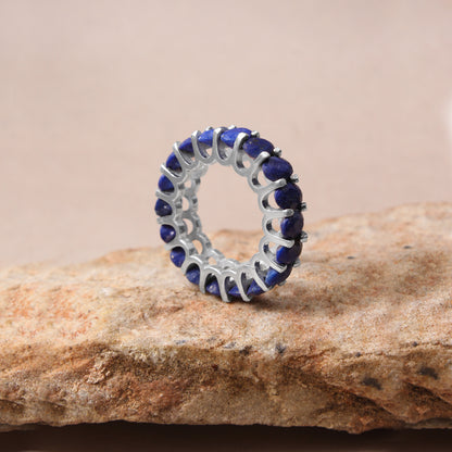 Lapis Lazuli Eternity Band Ring – Natural Deep Blue Gemstone Ring for Women | Sterling Silver Finish