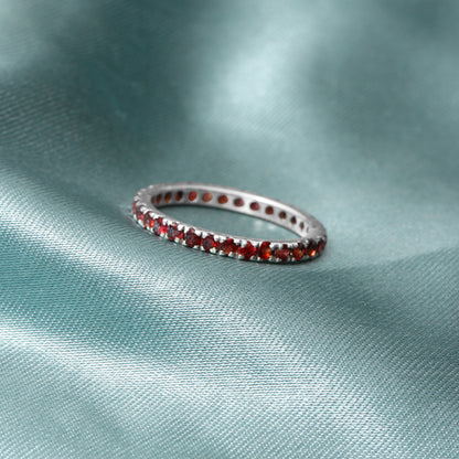 Elegant Rhodolite Garnet Eternity Band Ring – Natural Red Sparkle in 925 Silver