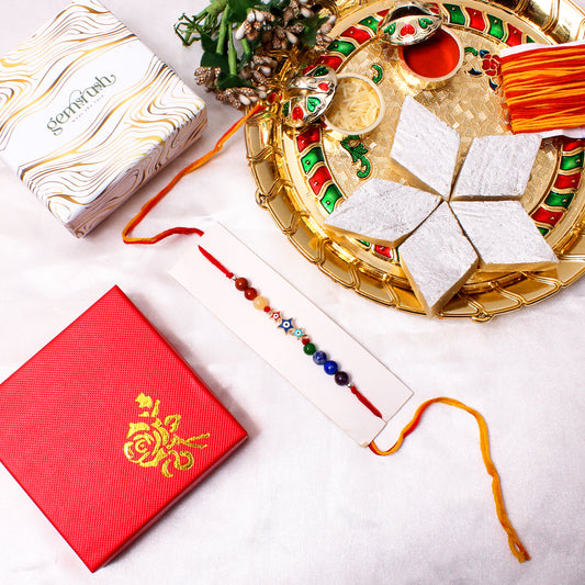 Colorful Star Evil Eye Charm  Gemstone Rakhi – Protective & Stylish Gift for Raksha Bandhan
