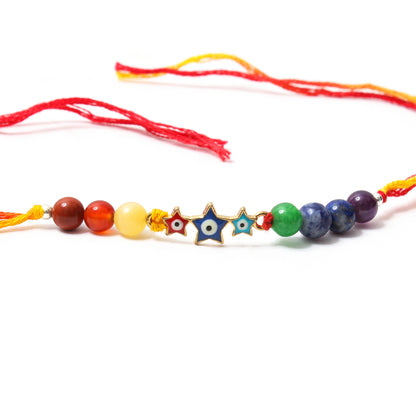 Colorful Star Evil Eye Charm  Gemstone Rakhi – Protective & Stylish Gift for Raksha Bandhan