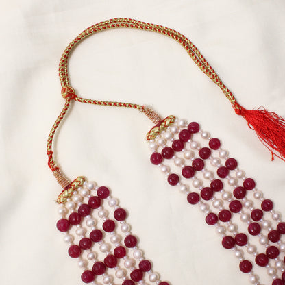 Natural Pink Quartz & Pearl 5-Layered Sarafa Necklace – Elegant Multi-Strand Statement Jewelry