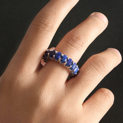 Lapis Lazuli Eternity Band Ring – Natural Deep Blue Gemstone Ring for Women | Sterling Silver Finish