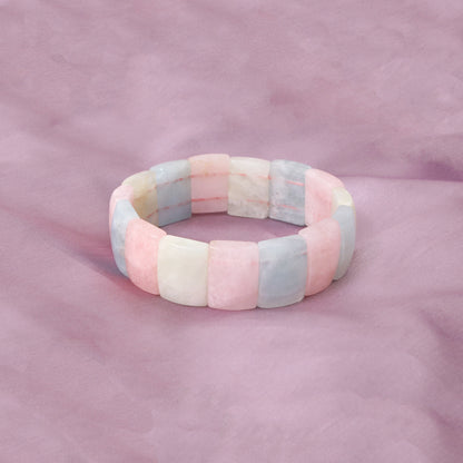 Natural Aquamarine Fancy Shape Rectangle Stretch Bead Bracelet – Calming Blue Gemstone Crystal Jewelry