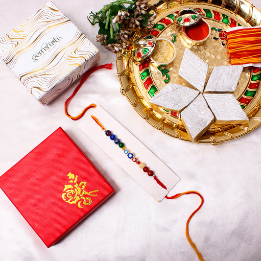 Flower Evil Eye Charm & Gemstone Rakhi – Protective Healing Crystal Rakhi for Raksha Bandhan