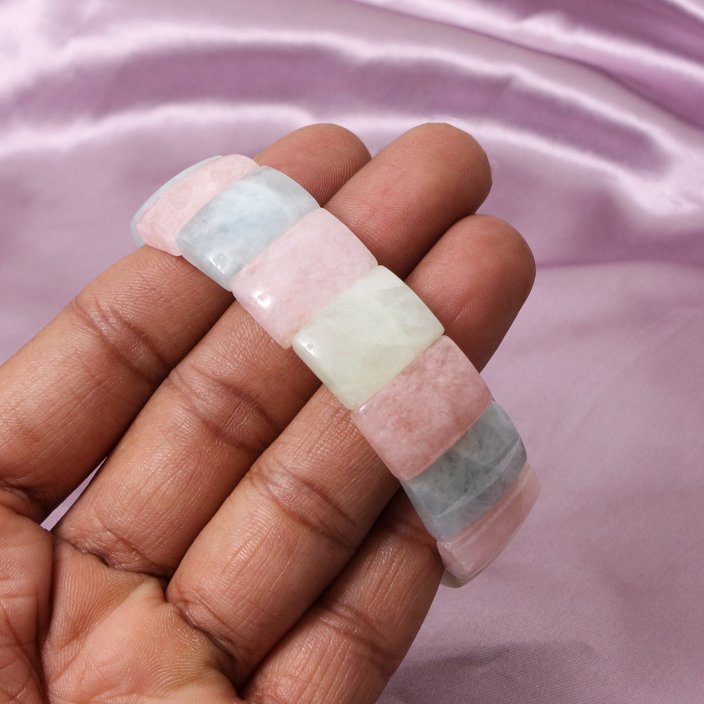 Natural Aquamarine Fancy Shape Rectangle Stretch Bead Bracelet – Calming Blue Gemstone Crystal Jewelry