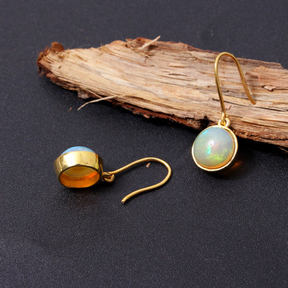 Natural Ethiopian Opal Drop Earrings – Iridescent Fire Opal Gold-Plated Dangle Earrings for Women