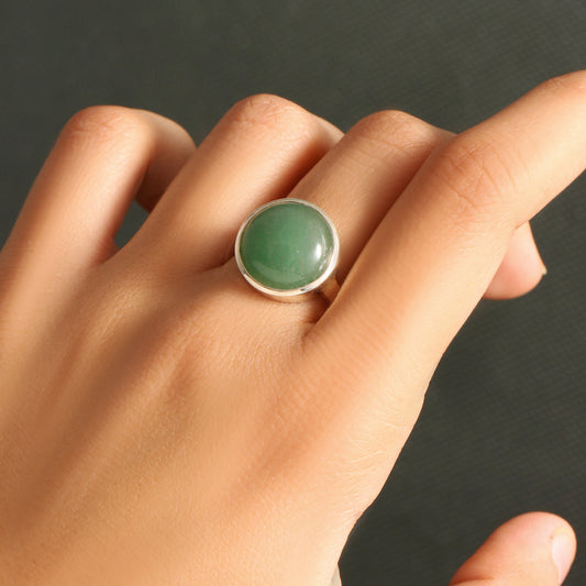 925 Sterling Silver Green Aventurine Gemstone Ring – Calming Energy & Prosperity Gemstone Jewelry