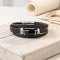 Natural Black Onyx Leather Men’s Bracelet – Handmade Braided Leather Bracelet with Black Onyx Stone & Stainless Steel Clasp