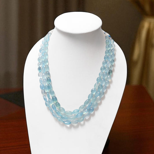 Premium Natural Aquamarine 3-Layer Sarafa Necklace – High-Quality Calming Blue Gemstone Jewelry