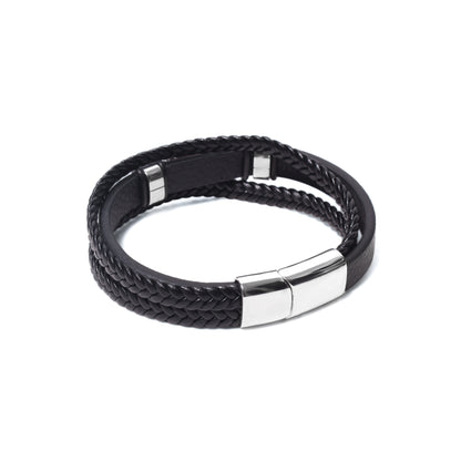 Natural Black Onyx Leather Men’s Bracelet – Handmade Braided Leather Bracelet with Black Onyx Stone & Stainless Steel Clasp